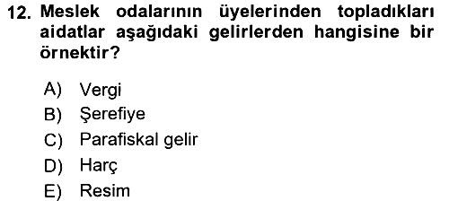 Kamu Maliyesi 2016-2017 3 Ders Sınavı - 12. soru
