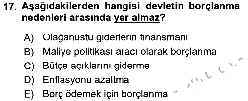 Kamu Maliyesi 2016-2017 3 Ders Sınavı - 17. soru