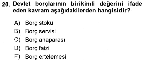Kamu Maliyesi 2016-2017 3 Ders Sınavı - 20. soru