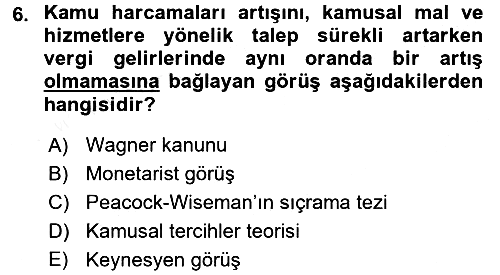 Kamu Maliyesi 2017-2018 3 Ders Sınavı - 6. soru