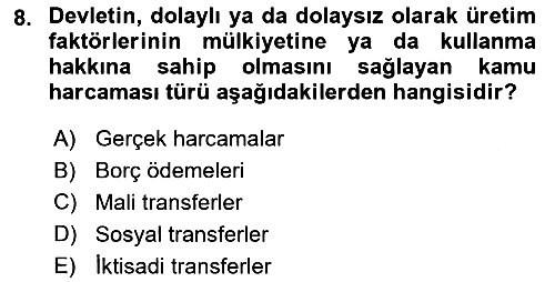 Kamu Maliyesi 2018-2019 3 Ders Sınavı - 8. soru