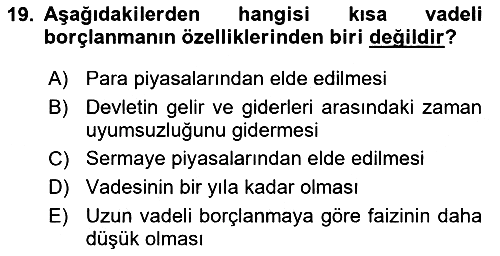 Kamu Maliyesi 2018-2019 3 Ders Sınavı - 19. soru