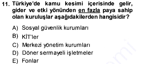Kamu Maliyesi 2013-2014 Ara Sınav - 11. soru