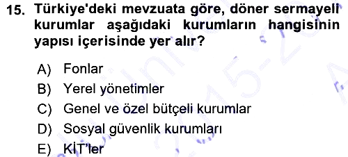 Kamu Maliyesi 2015-2016 Ara Sınav - 15. soru