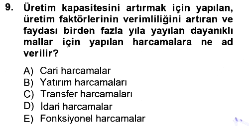 Kamu Maliyesi 2012-2013 Dönem Sonu Sınavı - 9. soru