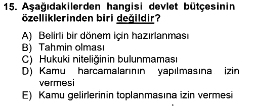 Kamu Maliyesi 2012-2013 Dönem Sonu Sınavı - 15. soru