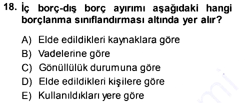 Kamu Maliyesi 2013-2014 Dönem Sonu Sınavı - 18. soru
