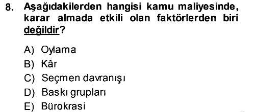 Kamu Maliyesi 2014-2015 Dönem Sonu Sınavı - 8. soru