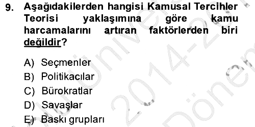 Kamu Maliyesi 2014-2015 Dönem Sonu Sınavı - 9. soru