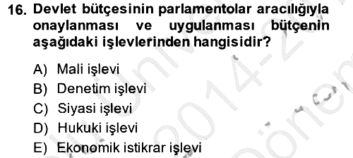 Kamu Maliyesi 2014-2015 Dönem Sonu Sınavı - 16. soru