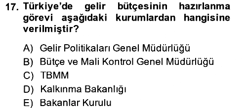 Kamu Maliyesi 2014-2015 Dönem Sonu Sınavı - 17. soru