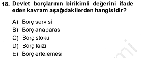 Kamu Maliyesi 2014-2015 Dönem Sonu Sınavı - 18. soru