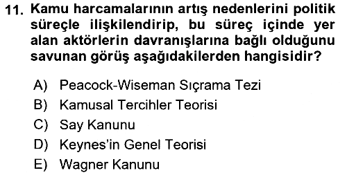 Kamu Maliyesi 2016-2017 Dönem Sonu Sınavı - 11. soru
