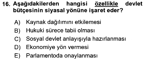 Kamu Maliyesi 2016-2017 Dönem Sonu Sınavı - 16. soru