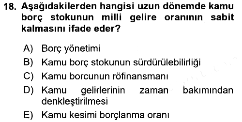 Kamu Maliyesi 2016-2017 Dönem Sonu Sınavı - 18. soru