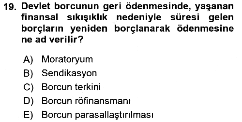 Kamu Maliyesi 2016-2017 Dönem Sonu Sınavı - 19. soru