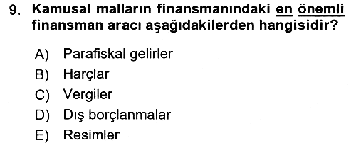Kamu Maliyesi 2017-2018 Dönem Sonu Sınavı - 9. soru