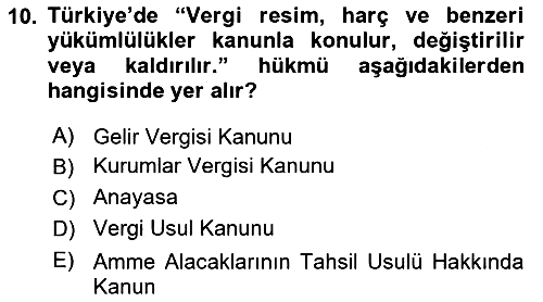 Kamu Maliyesi 2018-2019 Dönem Sonu Sınavı - 10. soru