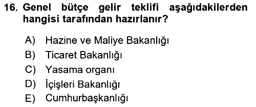 Kamu Maliyesi 2018-2019 Dönem Sonu Sınavı - 16. soru