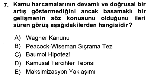 Kamu Maliyesi 2019-2020 Dönem Sonu Sınavı - 7. soru