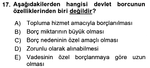 Kamu Maliyesi 2019-2020 Dönem Sonu Sınavı - 17. soru