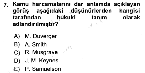 Kamu Maliyesi 2021-2022 Dönem Sonu Sınavı - 7. soru