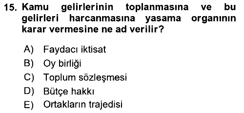 Kamu Maliyesi 2021-2022 Dönem Sonu Sınavı - 15. soru