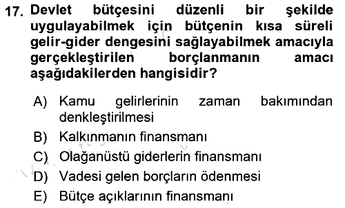 Kamu Maliyesi 2021-2022 Dönem Sonu Sınavı - 17. soru