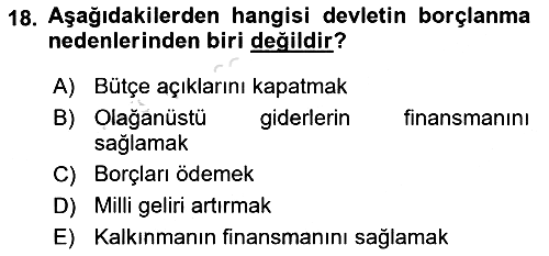 Kamu Maliyesi 2021-2022 Dönem Sonu Sınavı - 18. soru