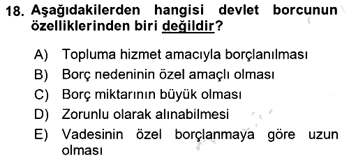 Kamu Maliyesi 2022-2023 Dönem Sonu Sınavı - 18. soru
