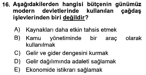 Kamu Maliyesi 2023-2024 Dönem Sonu Sınavı - 16. soru