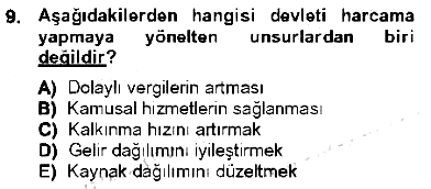 Kamu Maliyesi 2012-2013 Tek Ders Sınavı - 9. soru