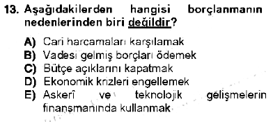 Kamu Maliyesi 2012-2013 Tek Ders Sınavı - 13. soru