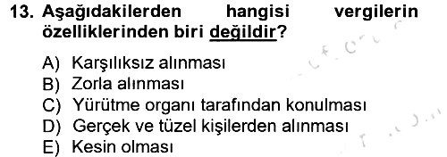 Kamu Maliyesi 2013-2014 Tek Ders Sınavı - 13. soru