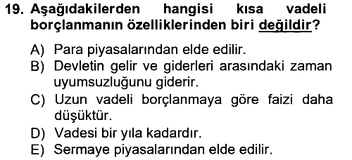 Kamu Maliyesi 2013-2014 Tek Ders Sınavı - 19. soru