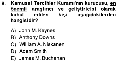 Kamu Maliyesi 2014-2015 Tek Ders Sınavı - 8. soru