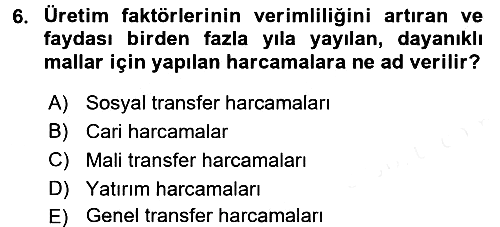 Kamu Maliyesi 2015-2016 Tek Ders Sınavı - 6. soru