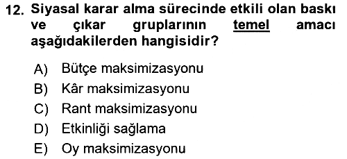 Kamu Maliyesi 2018-2019 Yaz Okulu Sınavı - 12. soru