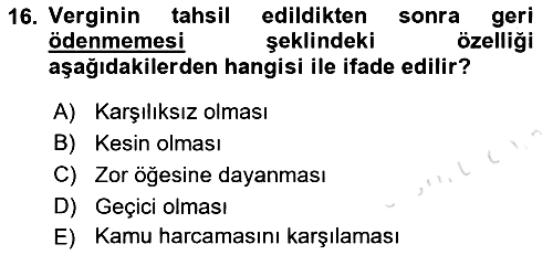 Kamu Maliyesi 2021-2022 Yaz Okulu Sınavı - 16. soru
