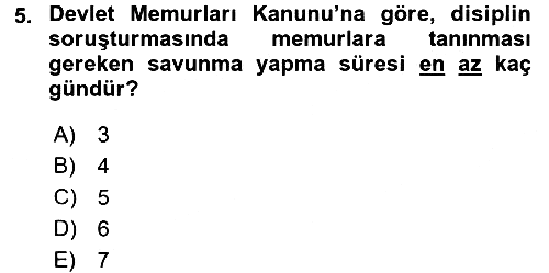Kamu Personel Hukuku 2016-2017 3 Ders Sınavı - 5. soru