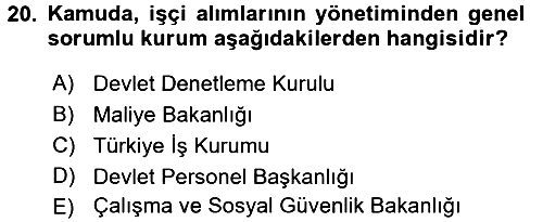 Kamu Personel Hukuku 2016-2017 3 Ders Sınavı - 20. soru