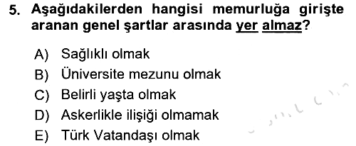 Kamu Personel Hukuku 2018-2019 3 Ders Sınavı - 5. soru