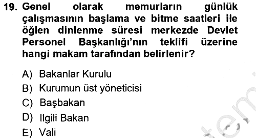 Kamu Personel Hukuku 2012-2013 Ara Sınav - 19. soru