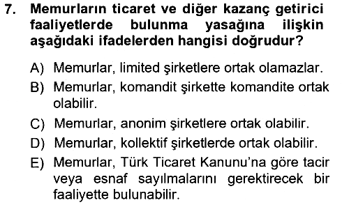 Kamu Personel Hukuku 2012-2013 Dönem Sonu Sınavı - 7. soru