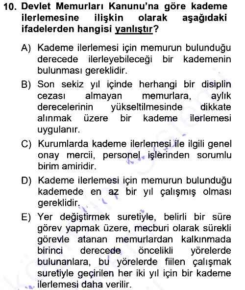 Kamu Personel Hukuku 2012-2013 Dönem Sonu Sınavı - 10. soru