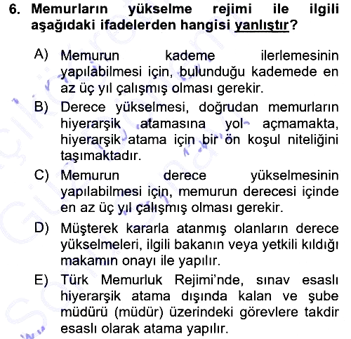 Kamu Personel Hukuku 2015-2016 Dönem Sonu Sınavı - 6. soru