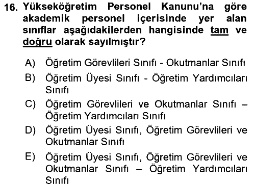 Kamu Personel Hukuku 2015-2016 Dönem Sonu Sınavı - 16. soru