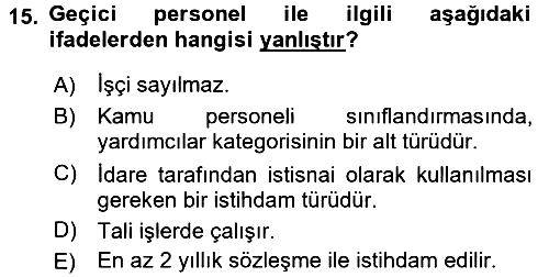 Kamu Personel Hukuku 2016-2017 Dönem Sonu Sınavı - 15. soru
