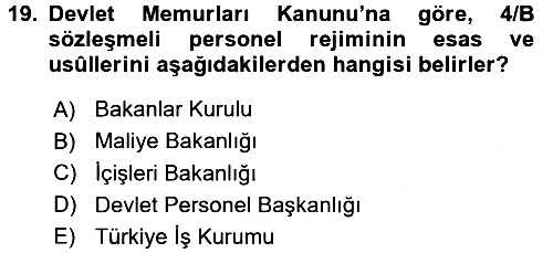 Kamu Personel Hukuku 2016-2017 Dönem Sonu Sınavı - 19. soru