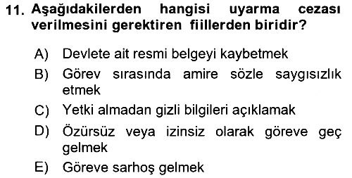 Kamu Personel Hukuku 2017-2018 Dönem Sonu Sınavı - 11. soru